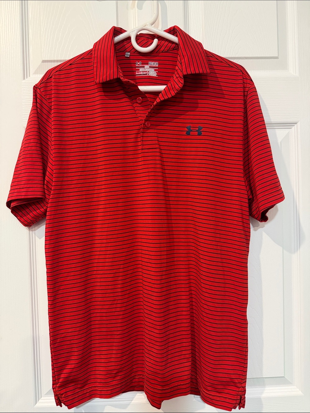 Under Armour Men’s Red Polo with Black Stripe Detail